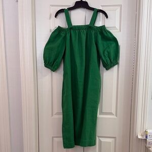 Chico's Emerald Green Off-Shoulder Linen Dress
